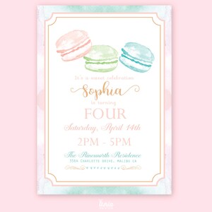 Invitación de cumpleaños con macarrones de acuarela: invitación a fiesta pastel (digital)