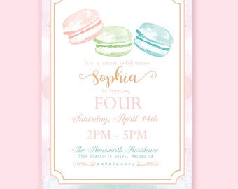 Watercolor Macaron Birthday Invitation: Pastel Party Invite (Digital)