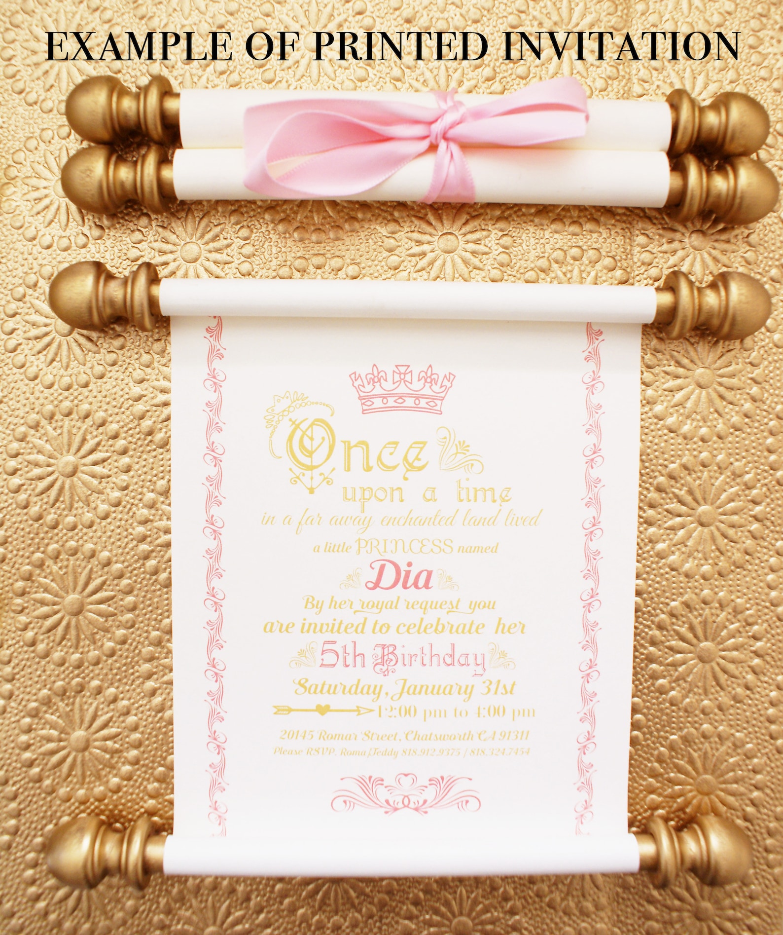 Digital Elegant Princess Scroll Birthday Invitation in Gold Etsy