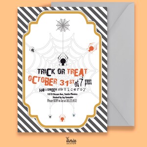 Trick or Treat Halloween Party Invitation: Spider Web Design (Digital File)