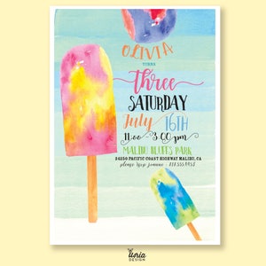 Watercolor Popsicle Birthday Invitation: Summer Party Invite (Digital File)