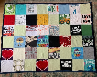 Custom Memory Blanket | T-Shirt Quilt | Baby Clothes Keepsake | Memorial Blanket | Patchwork Fleece-Backed Throw | Personalized Gift