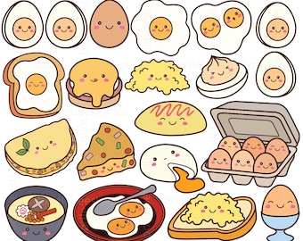 Kawaii Eggs Clipart, Cute Eggs Clipart, Cute Breakfast Food Clipart, Kawaii Breakfast Clipart, Cute Food Clipart, Kawaii Food Clipart