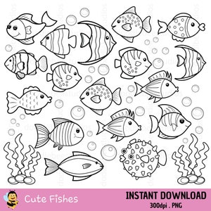 Cute Fishes Clipart, Cute Fish Clip Art, Cute Fishes Digital Stamps, Fish Clipart, Sea Animals Clipart, Fish Digital Stamps, Sea Creatures