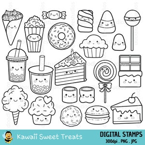 Kawaii Süße Leckereien Clipart, Kawaii Süße Snacks Clipart, Süße Snacks Digitale Briefmarken, Süße Snacks Symbole, Kawaii Süßigkeiten Leckereien