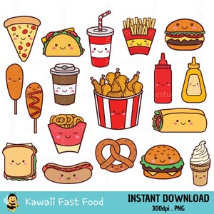 Kawaii Fast Food Clipart, Fast Food Clipart, Fast Food Clip Art, Cute Fast Food Clipart, Fast Food Icons, Kawaii Fast Food Icons