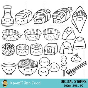 Kawaii Sushi Clipart, Kawaii Sushi Clipart, Cute Sushi Digital Stamps, Cute Japanese Food Clipart, Jap Food Coloring Pages, Cute Sushi Rolls