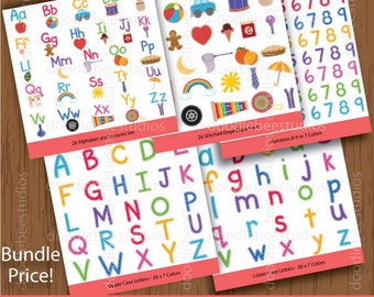 40% OFF! Alphabet Clipart Bundle Set, Numbers Clip Art, Stitched ABC font, A to Z Digital Download, ABC Clipart Set, Alphabet Clip Art