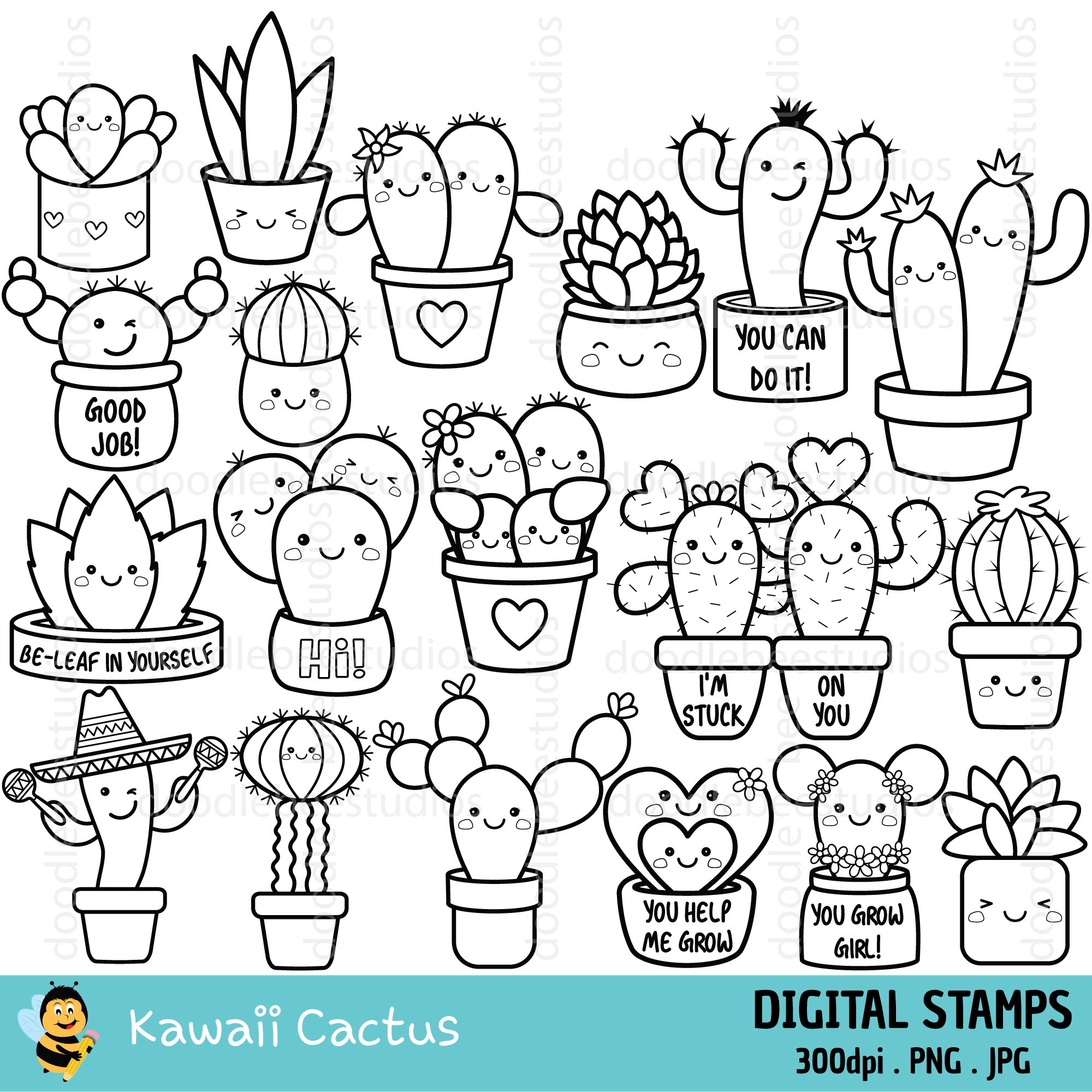 Kit Digital Suculentas Fofas - Cute Kawaii Succulent