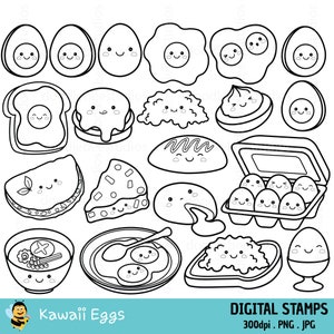 Kawaii Eggs Digital Stamps, Cute Eggs Digital Stamps, Kawaii Eggs Clipart, Cute Food Clipart, Kawaii Food Clipart, Cute Breakfast Clipart