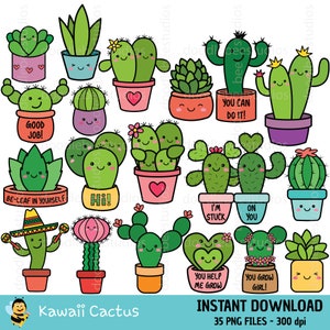 Imágenes Prediseñadas de cactus Kawaii, imágenes prediseñadas de plantas Kawaii, lindos cactus y suculentas, imágenes prediseñadas de plantas lindas