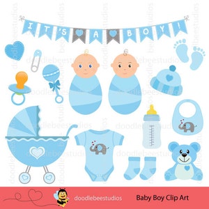 Baby Boy Clip Art Set, Baby Things Clip Art, Baby Boy Digital, Baby Shower Printables, Baby Boy Clipart, Baby Blue Clipart, Baby Clipart