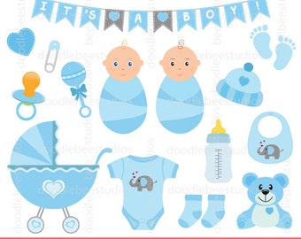 Baby Boy Clip Art Set, Baby Things Clip Art, Baby Boy Digital, Baby Shower Printables, Baby Boy Clipart, Baby Blue Clipart, Baby Clipart