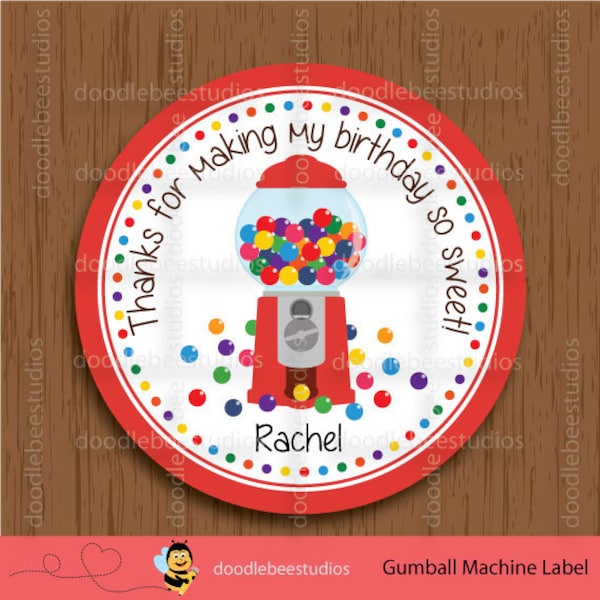 Gumball Favor Tags, Printable Gumball Party Labels, Gumball Machine Tags, Candy Party Printables, Sweet Favor Tags, Candy Party Labels