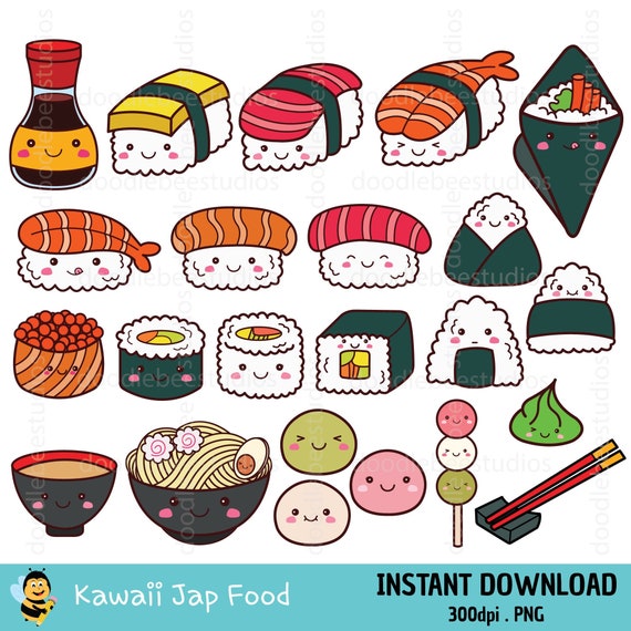 Kawaii Sushi Clipart, Japanese Food Clipart, Cute Sushi, Cute Japanese Food,  Ramen, Sushi Rolls, Mochi Clipart, Kawaii Japan Food Clipart - Etsy
