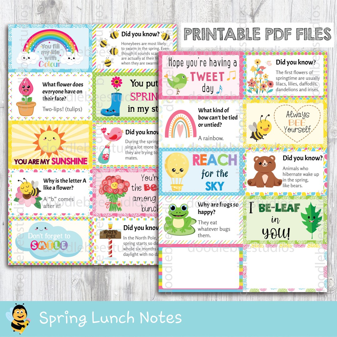 Spring Lunch Box Notes, Printable Lunchbox Cards, Springtime Lunchbox ...