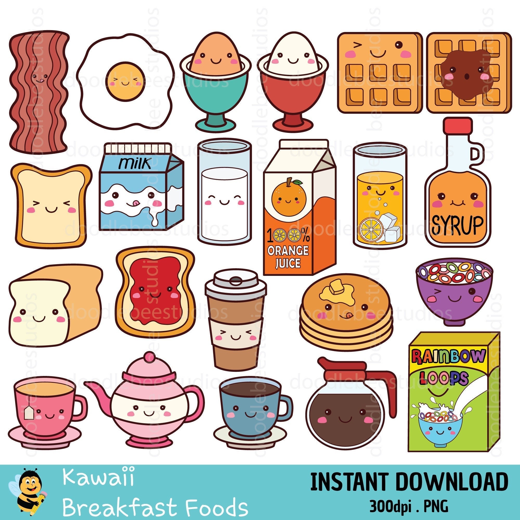 Kawaii Breakfast Foods Clipart Breakfast Food Clipart Cute - Etsy