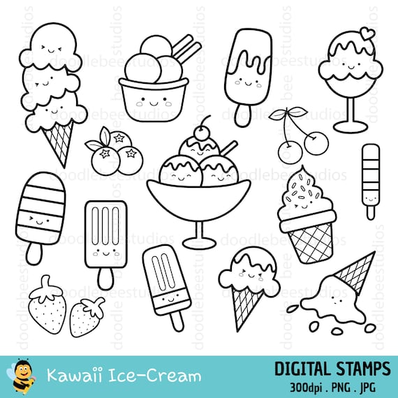 Kawaii Ice cream Clipart, ice cream clip art, kawaii clip art, cute ice  cream digital art, kawaii commercial use with Instant Download