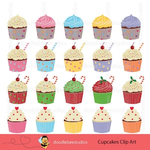 Cupcakes Clipart, Cup Cake Clip Art, Cupcake Clipart, Digital Cupcakes, Colorful Cupcakes, Cupcake Instant Download, Christmas Cupcakes