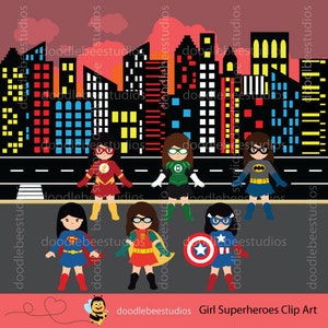 Girl Superhero Clipart, Girl Superheroes Clip Art, Superheroes Clipart, Superhero Buildings Clipart, Superhero Background, Buildings Clipart