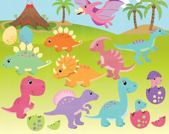Meisje Dinosaur Clipart, Dinosaur Clipart, Cute Dinosaur Clip Art, Dinosaurussen Clipart, Kleurrijke Dinosaurussen, Pastel Dinosaur Clipart, Baby Dinosaurussen