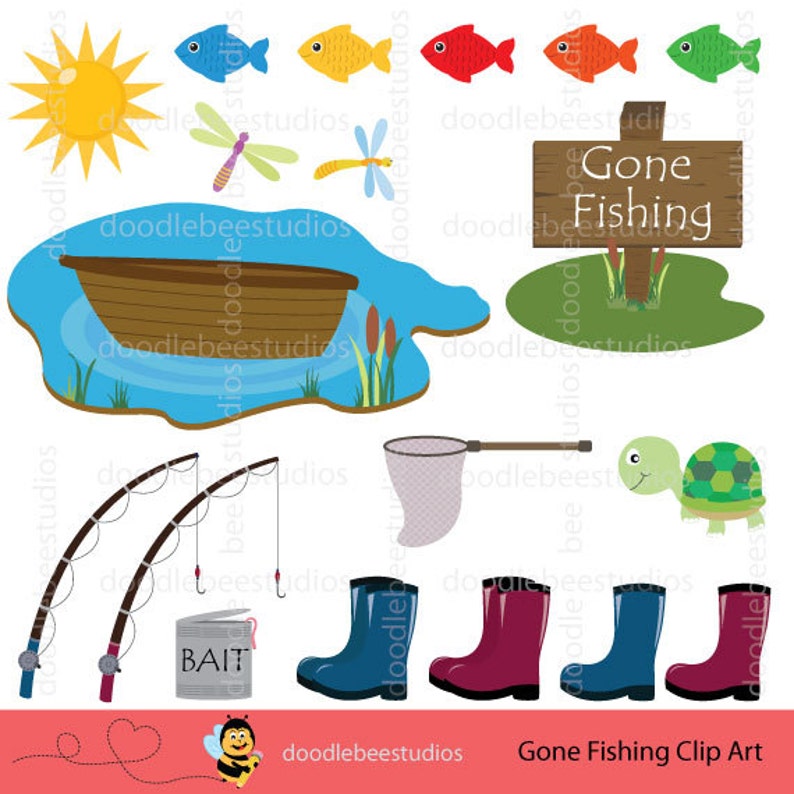 Fishing Clipart, Gone Fishing Clipart, Gone Fishin Clipart, Fishing Clip Art, Fisherman Clipart, Family Fishing Clipart, Fishing Rod Clipart image 3