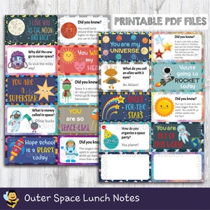 Notes de boîte à lunch sur l'espace, Cartes imprimables sur la boîte à lunch, Notes sur la boîte à lunch de l'école, Blagues mignonnes sur la boîte à lunch, Cartes sur l'espace