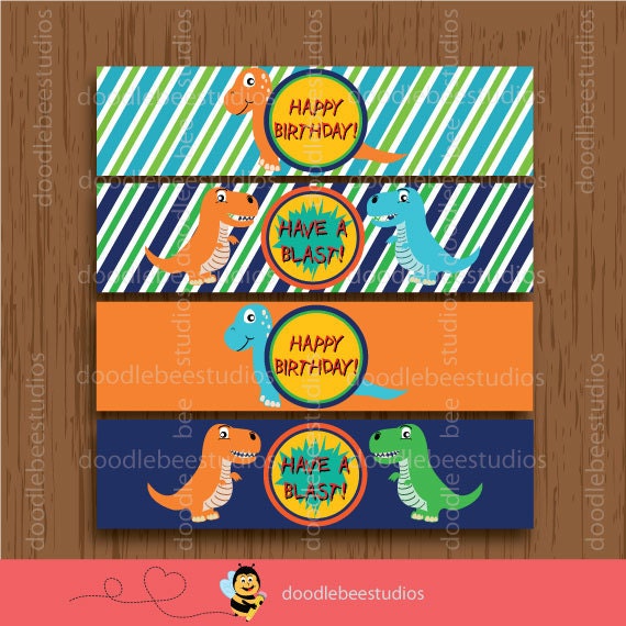 dinosaur water bottle labels dino water wrap instant download diy