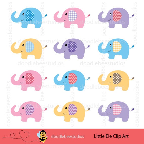 Elephant Clipart, Elephant Clip Art, Digital Elephant, Colorful ...