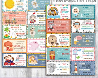 Notas cristianas para la lonchera infantil, lindas tarjetas de las Sagradas Escrituras para niños, tarjetas imprimibles con versículos para memorizar, tarjetas con versículos bíblicos, notas para la lonchera escolar infantil