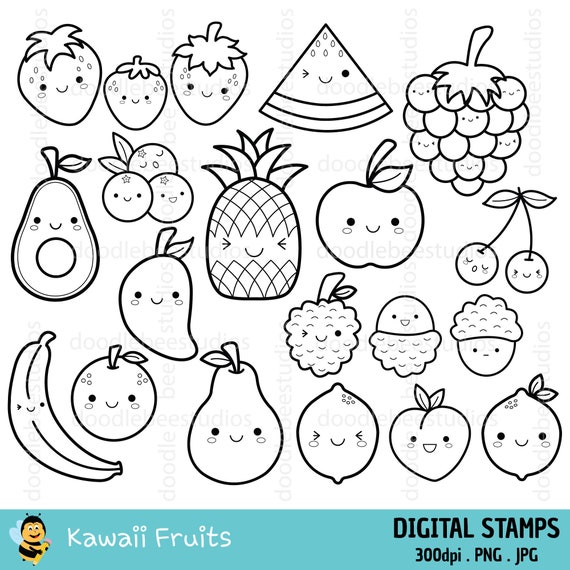 Kawaii Fruits Clipart Kawaii Fruit Clip Art Cute Fruits Clipart Fruits  Digital Stamps Cute Fruits Icons Kawaii Fruit Coloring Pages 