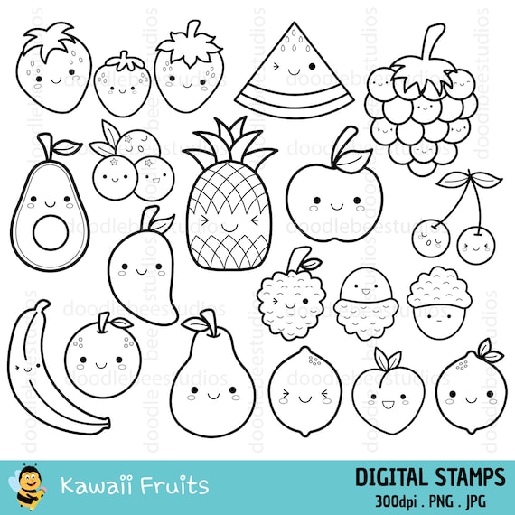 Kawaii Fruits Clipart Kawaii Fruit Clip Art Cute Fruits Clipart Fruits  Digital Stamps Cute Fruits Icons Kawaii Fruit Coloring Pages 