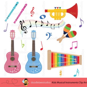 Colorful Musical Instruments Clipart, Kids Musical Instruments Clip Art, Kids Music Instruments, Music Clipart, Music Notes Clipart image 3