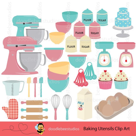 Baking Clipart, Baking Utensils Clip Art, Baking Equipment Clipart, Kitchen  Utensils Clipart, Cake Clipart, Digital Baking Utensils