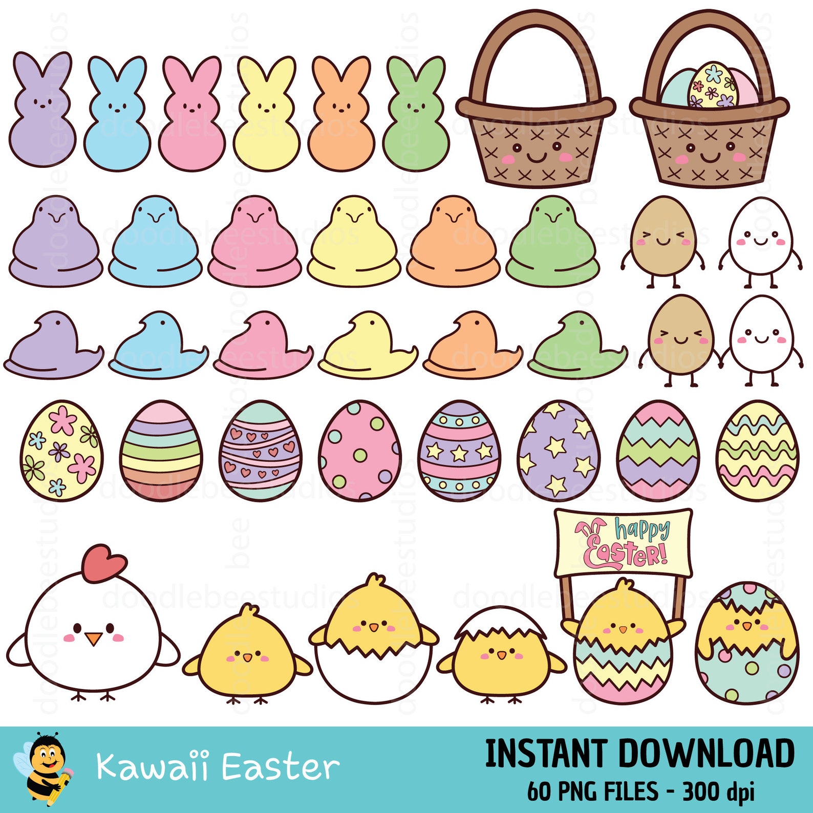 Kawaii Easter Clipart Cute Easter Bunny Clipart Cute Easter | Etsy