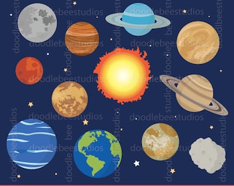 Planets Clipart, Outer Space Clipart, Solar System Clip Art, Planets Digital Download, Outer Space Instant Download