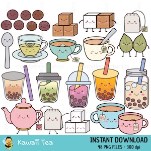 Kawaii Bubble Tea Clipart, Cute Tea Clipart, Boba Clipart, Cute Drinks Clipart, Cute Food Clipart, Kawaii Food Clipart, Food Pairs Clipart