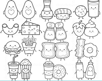 Valentine's Day Food Pairs Clipart, Kawaii Food Pairs Digital Stamps, Cute Food Pairs Digital Stamps, Valentine's Day Clipart, Perfect Pairs