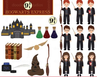 School of Wizardry Clipart, Wizard Clipart, School of Magic Clipart, Wizard School Clipart, Flying Broom Clipart, Magic Potion Clipart