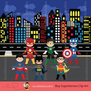 Boy Superhero Clipart, Boy Superheroes Clip Art, Superheroes Clipart, Superhero Buildings Clipart, Superhero Background, Buildings Clip Art