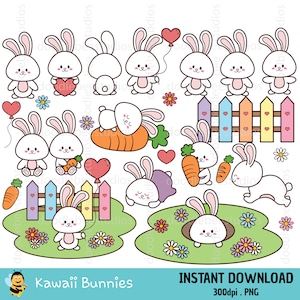 Cute Bunny Clipart, Kawaii Bunny Clipart, Easter Bunny Clipart, Cute Bunnies Clipart, Cute Rabbits Clipart