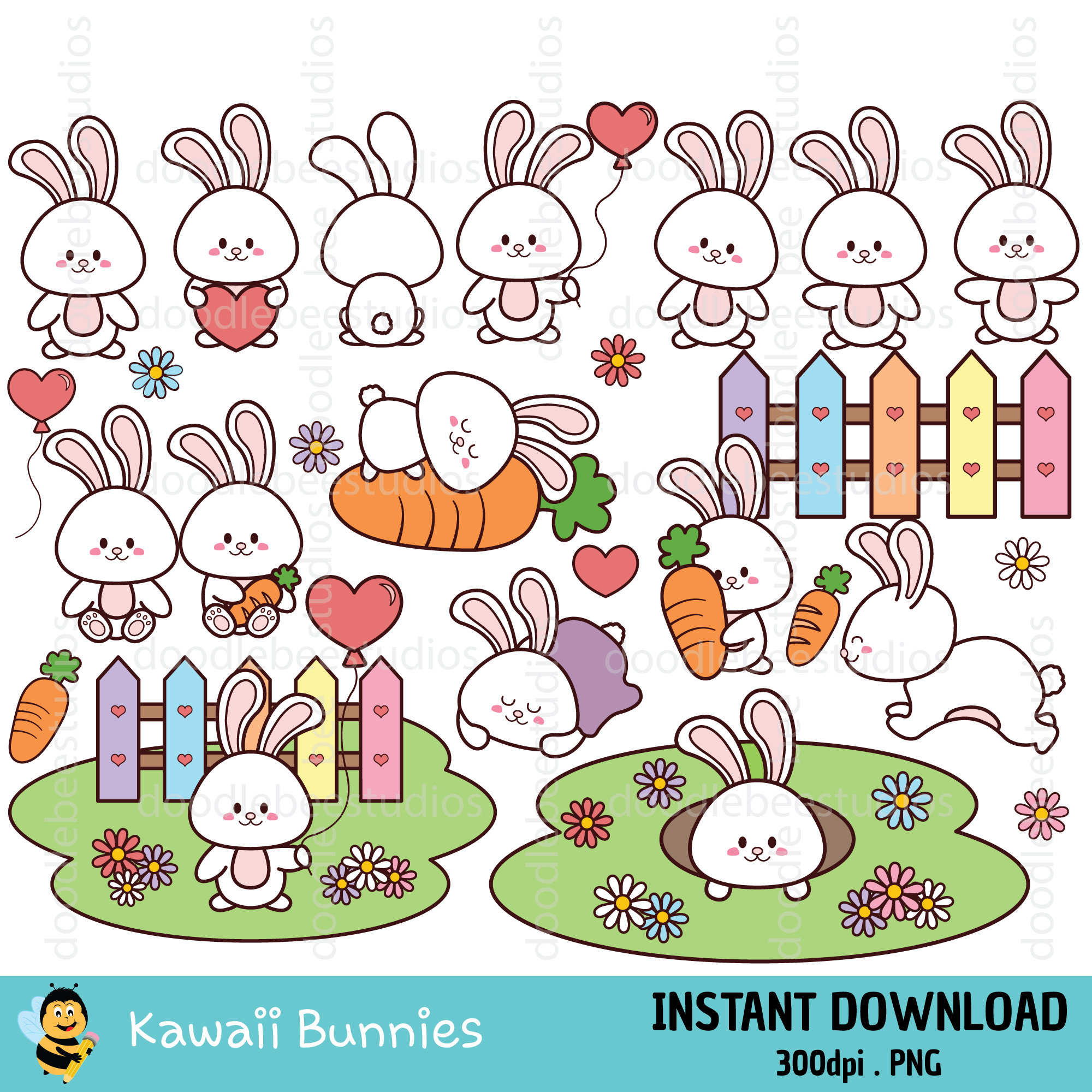 Cute Bunny Clipart Kawaii Bunny Clipart Easter Bunny - Etsy New Zealand