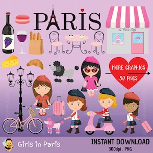 Parijs Clipart, Roze Parijs Clip Art, Reizen Clipart, Parijs Meisjes Clipart, Frankrijk Clipart, Cute Parijs Clipart, Franse Meisjes Clipart, Eiffeltoren