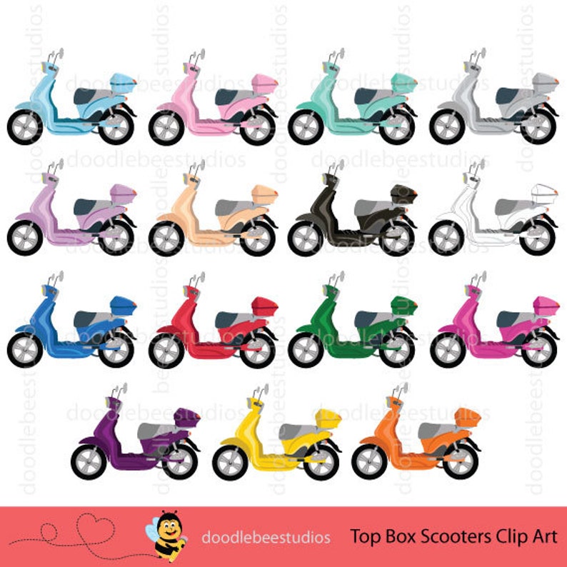 Scooter Clipart Scooter Clip Art Colorful Scooters Scooter - Etsy