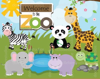 Zoo Animals Clipart, Zoo Clip Art, Safari Animals Clipart, Cute Animals Digital Set, Animals Clipart, Animals Clip Art, Animal Clipart Set