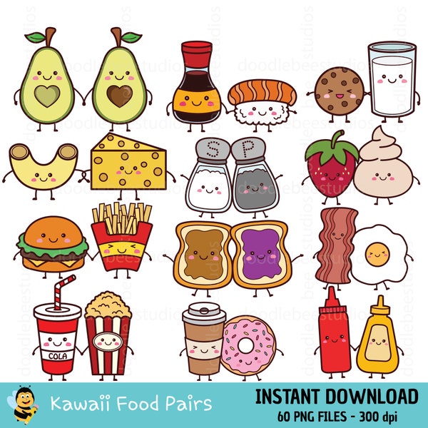 Valentine's Day Food Pairs Clipart, Valentine's Day Clipart, Perfect Match Clipart, Food Pairs Clipart, Cute Food Pairs Clipart,Vday Clipart