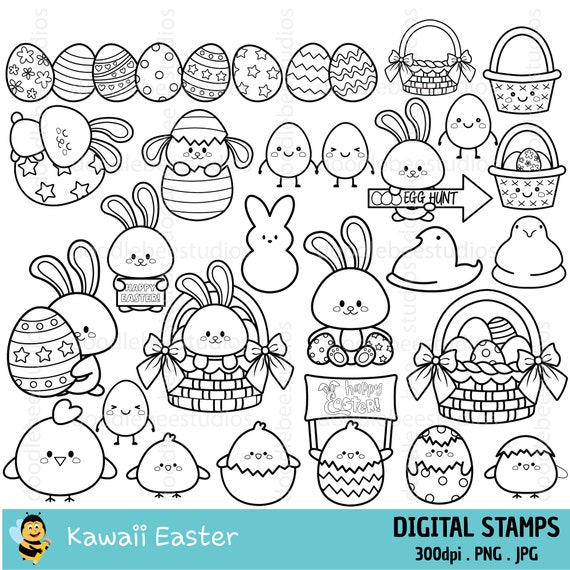 Kawaii Easter Clipart Kawaii Bunnies and Chicks Digital | Etsy
