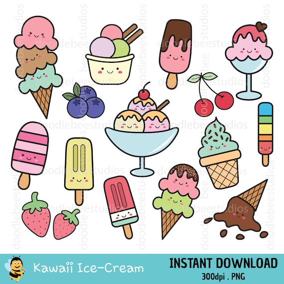 Cute ice cream Kawaii Doodle clipart, cute vector clipart, digital  download, cute sticker