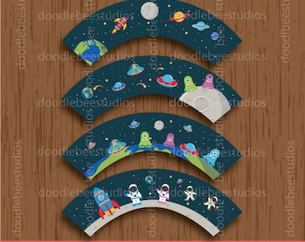 Outer Space Cupcake Wrappers, Digital Outer Space Cupcake Wrappers, Outer Space Printables, Outer Space Party, Astronaut Cupcake Wrappers