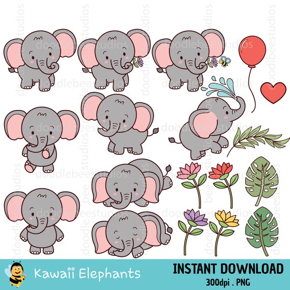Cute Elephants Kawaii Vector & Photo (Free Trial)
